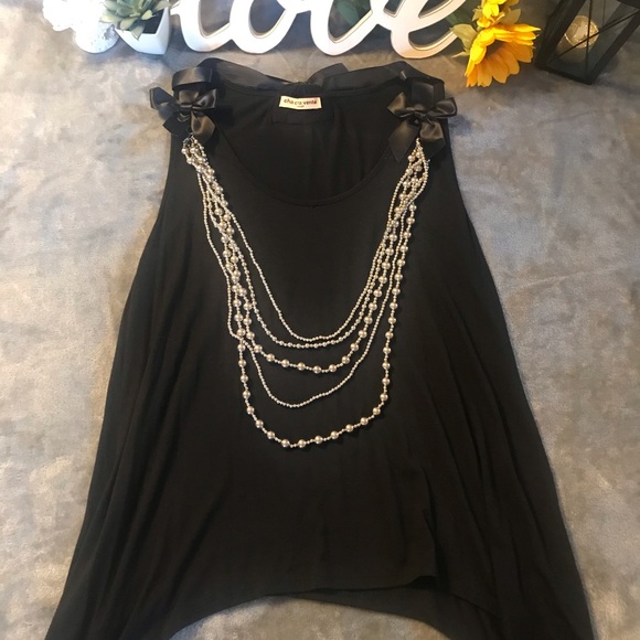 SALE! 🖤Black Blouse w/Ribbons & Beads 🖤 - Picture 2 of 4